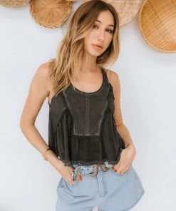 POL Deacon Embroidery Detail Crop Top - Black TOPS