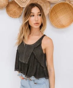 POL Deacon Embroidery Detail Crop Top - Black TOPS