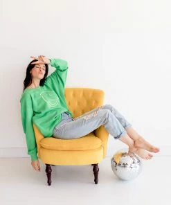 BT Happy Day Smiley Face Pullover Sweater- Green