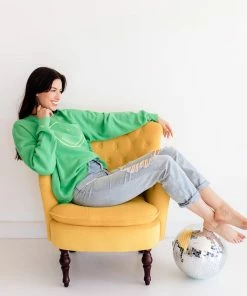 BT Happy Day Smiley Face Pullover Sweater- Green