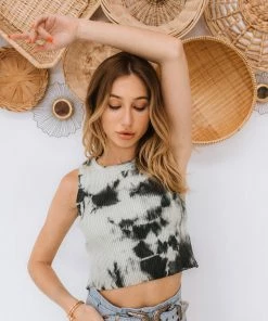 STORIA TOPS Indo Tie Dye Cotton Ribbed Crop Top