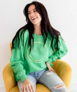 BT Happy Day Smiley Face Pullover Sweater- Green