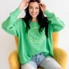 BT Happy Day Smiley Face Pullover Sweater- Green
