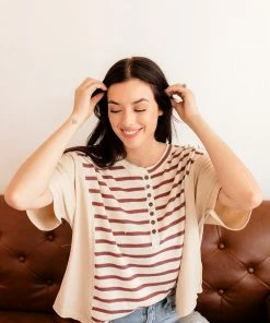BT Bobbi Henley Striped Button Down Tee