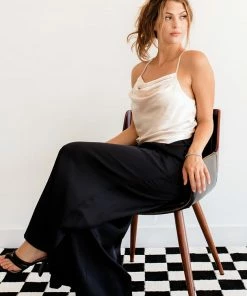 BT Keira Satin Cowl Neck Tank - Pearl