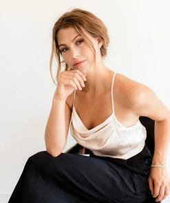 BT Keira Satin Cowl Neck Tank - Pearl