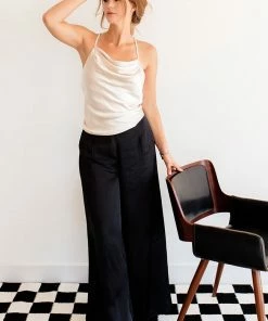 BT Keira Satin Cowl Neck Tank - Pearl