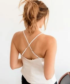 BT Keira Satin Cowl Neck Tank - Pearl