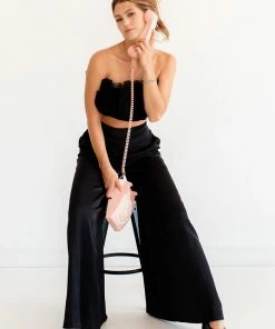 BT Tamra Wide Leg Satin Pants- Black MATCHING SETS