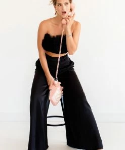 BT Tamra Wide Leg Satin Pants- Black MATCHING SETS