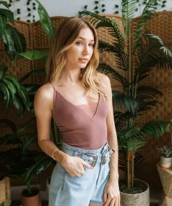 BT Front Mesh Ribbed Cami - Vintage Mauve TOPS