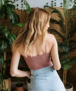 BT Front Mesh Ribbed Cami - Vintage Mauve TOPS