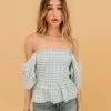 MITTOSHOP Erin Gingham Smocked Top TOPS