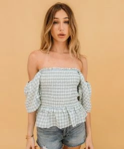 MITTOSHOP Erin Gingham Smocked Top TOPS