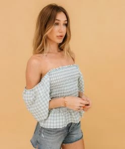 MITTOSHOP Erin Gingham Smocked Top TOPS