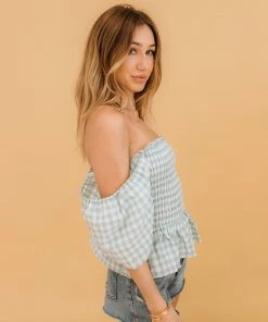 MITTOSHOP Erin Gingham Smocked Top TOPS
