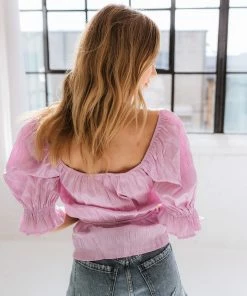 MADE WITH LOVE Jazmine Puff Sleeve Peplum Top - Pink