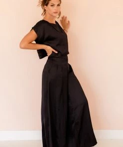 BT Tamra Wide Leg Satin Pants- Black MATCHING SETS