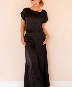 BT Tamra Satin Crop Top - Black BEST SELLERS