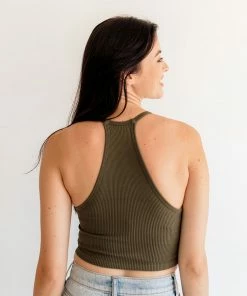 BT TOPS Tammy Ribbed Crop Top - Moss