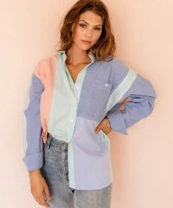 BT Jae Color Block Button Down Top