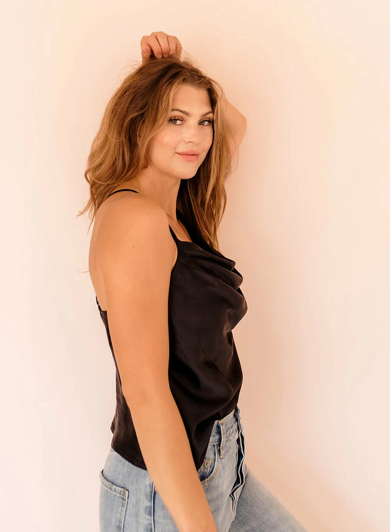 BT BEST SELLERS Keira Satin Cowl Neck Tank - Black 6 BT BEST SELLERS Keira Satin Cowl Neck Tank - Black