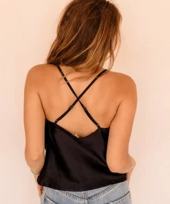 BT BEST SELLERS Keira Satin Cowl Neck Tank - Black