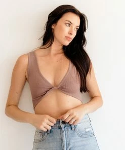 BT TOPS Tori Reversible Twist Crop Top - Espresso