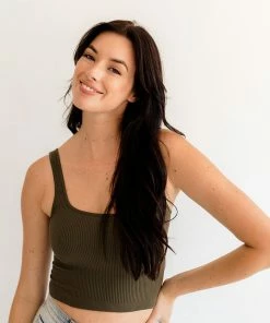 BT Bri Square Neck Ribbed Brami - Moss TOPS