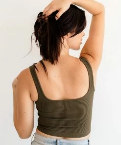 BT Bri Square Neck Ribbed Brami - Moss TOPS