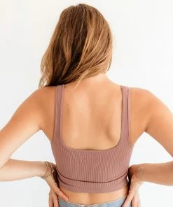 BT Bri Square Neck Ribbed Brami - Vintage Mauve