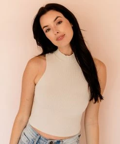 BT Molly Seamless Ribbed Mock Neck Top - Chalk BEST SELLERS