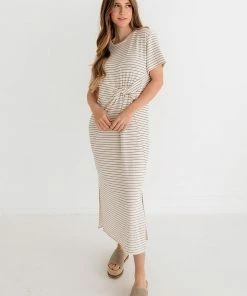 BT Jiya Jersey Striped Twist Front Midi Dress
