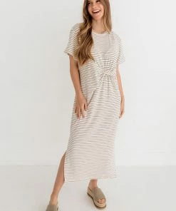 BT Jiya Jersey Striped Twist Front Midi Dress