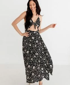 BT ANIMAL PRINT Andy Floral Cut Out Midi Dress