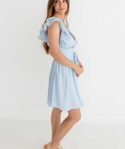 ONE & ONLY COLLECTIVE Call Me Angel Satin Ruffle Dress - Blue
