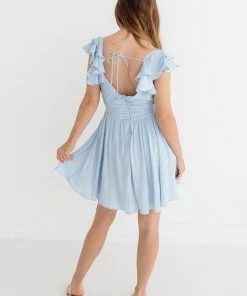 ONE & ONLY COLLECTIVE Call Me Angel Satin Ruffle Dress - Blue