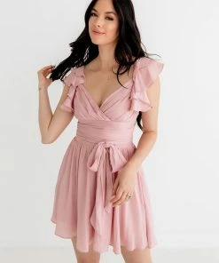 ONE & ONLY COLLECTIVE BEST SELLERS Call Me Angel Satin Ruffle Dress - Blush