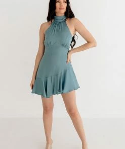 ONE & ONLY COLLECTIVE Nathalia Halter Satin Mini Dress