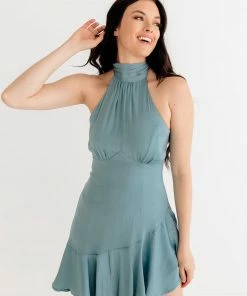 ONE & ONLY COLLECTIVE Nathalia Halter Satin Mini Dress