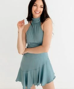 ONE & ONLY COLLECTIVE Nathalia Halter Satin Mini Dress