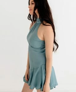 ONE & ONLY COLLECTIVE Nathalia Halter Satin Mini Dress