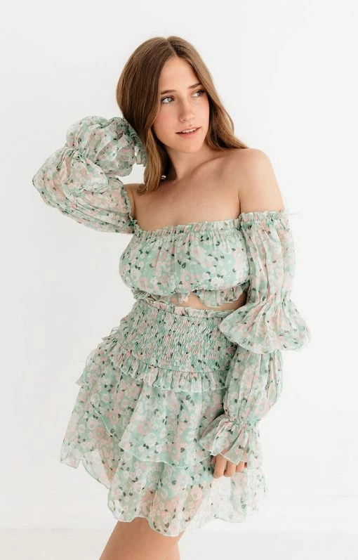 ONE & ONLY COLLECTIVE Paxton Floral Ruffle Crop Top MATCHING SETS