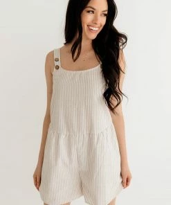 BT Nola Linen Blend Striped Romper ROMPERS + JUMPSUITS