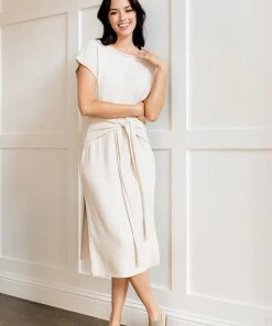 BT DRESSES Teresa Knit Sweater Waist Tie Slit Side Midi Dress