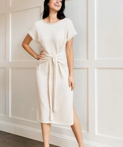 BT DRESSES Teresa Knit Sweater Waist Tie Slit Side Midi Dress