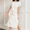 BT DRESSES Teresa Knit Sweater Waist Tie Slit Side Midi Dress
