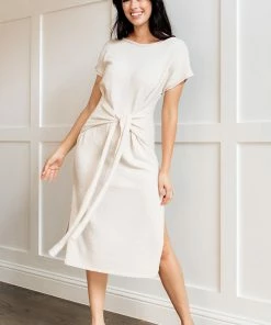 BT DRESSES Teresa Knit Sweater Waist Tie Slit Side Midi Dress