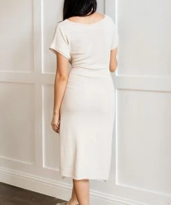 BT DRESSES Teresa Knit Sweater Waist Tie Slit Side Midi Dress