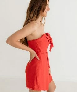 ONE & ONLY COLLECTIVE Perfect Match Pom Pom Wrap Romper - Red BEST SELLERS